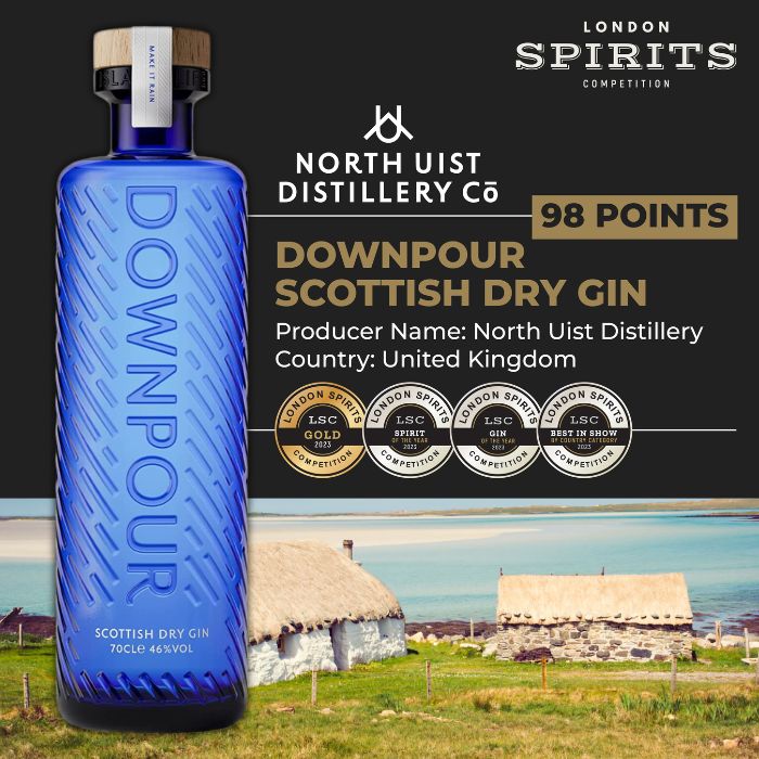 Downpour Scottish Dry Gin by North Uist Distillery at 98 points