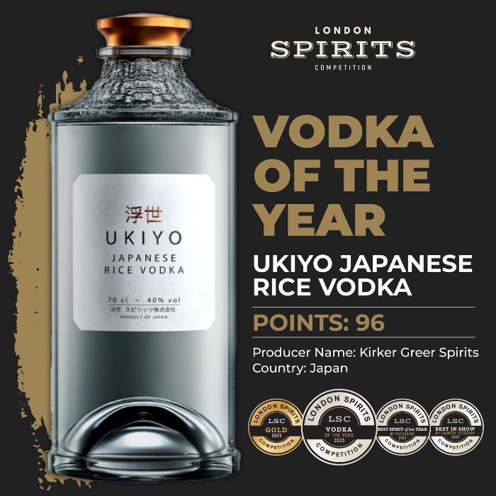 Best Vodka: Ukiyo Japanese Rice Vodka by Kirker Greer Spirits from Japan scored 96 points