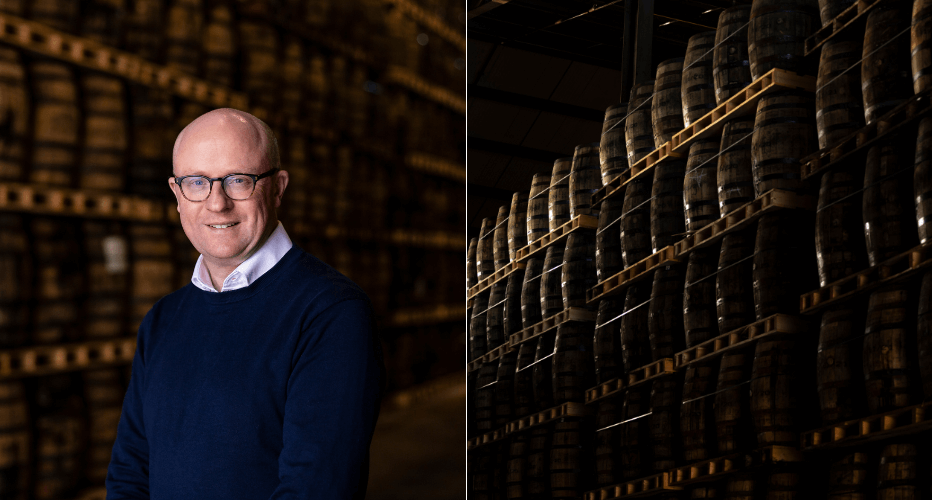 Left - Kevin O’Gorman Right - Barrels in the Midleton warehouse.