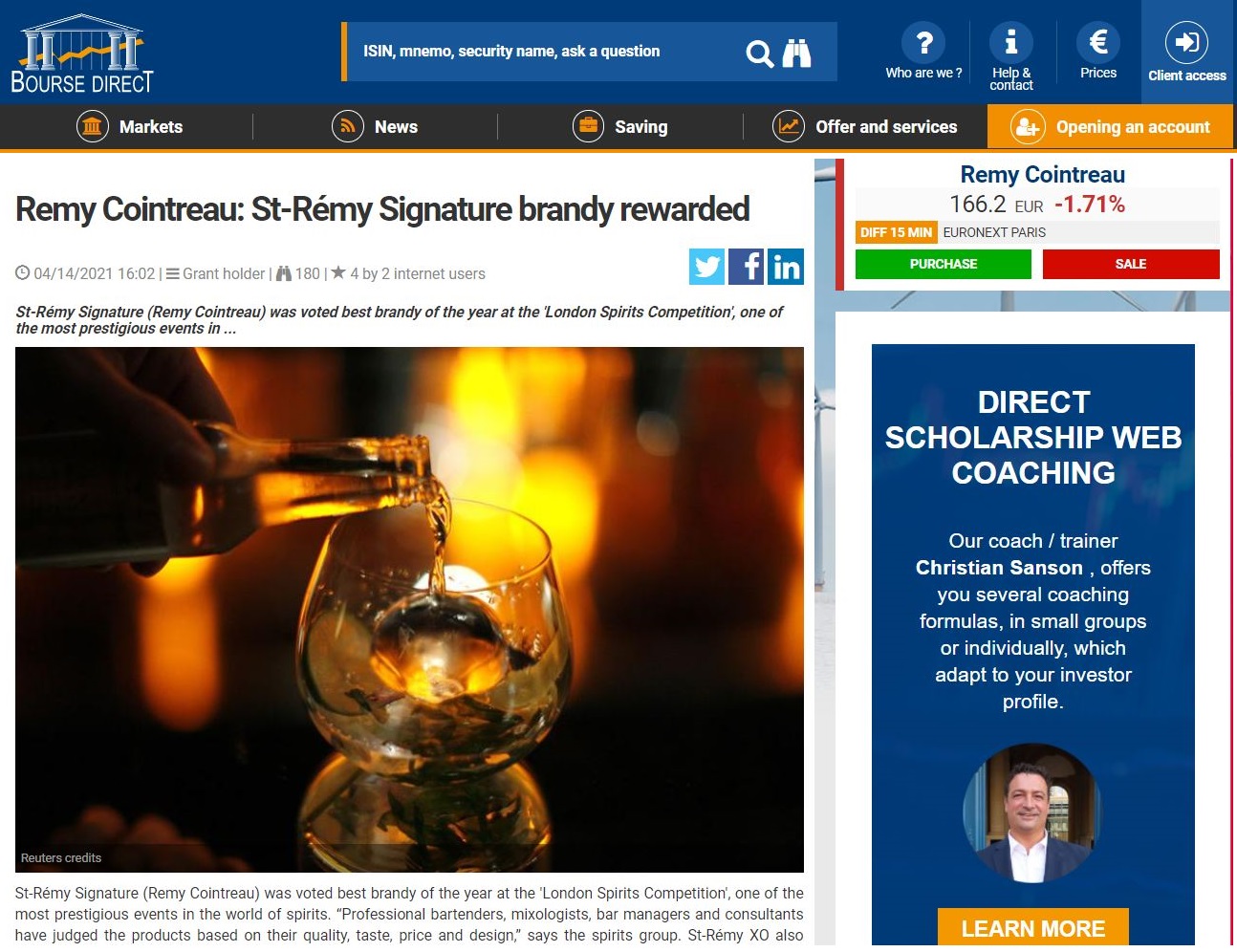 Remy Cointreau: St-rémy Signature Brandy Rewarded 