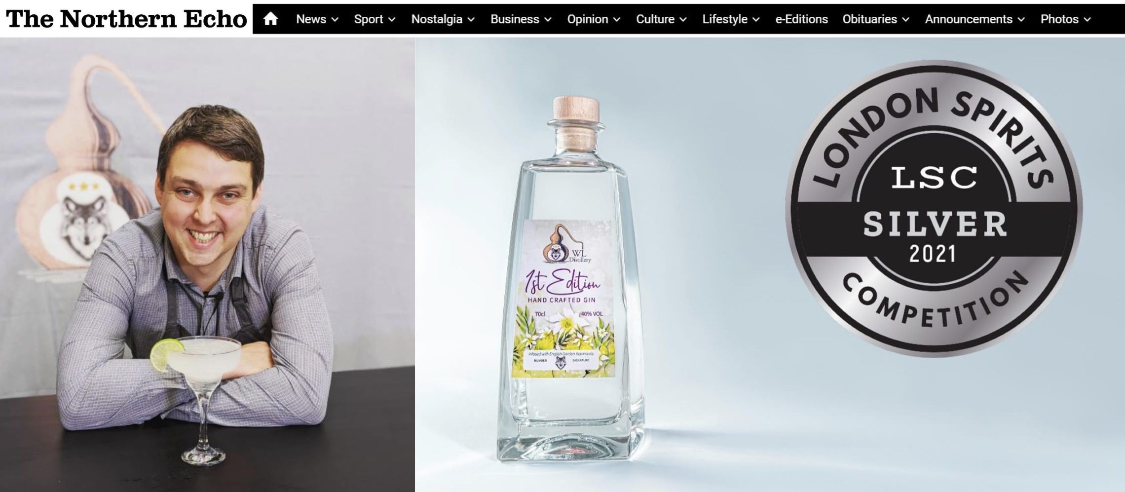 Photo for: Gin made in County Durham wins award from spirits judges - Via The Northern Echo