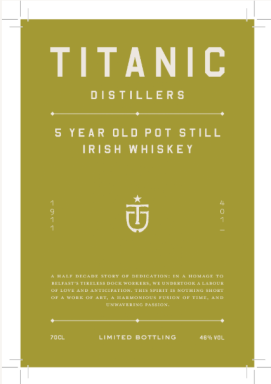 Logo for: Titanic Distillers 5 year Old Pot Still Irish Whiskey